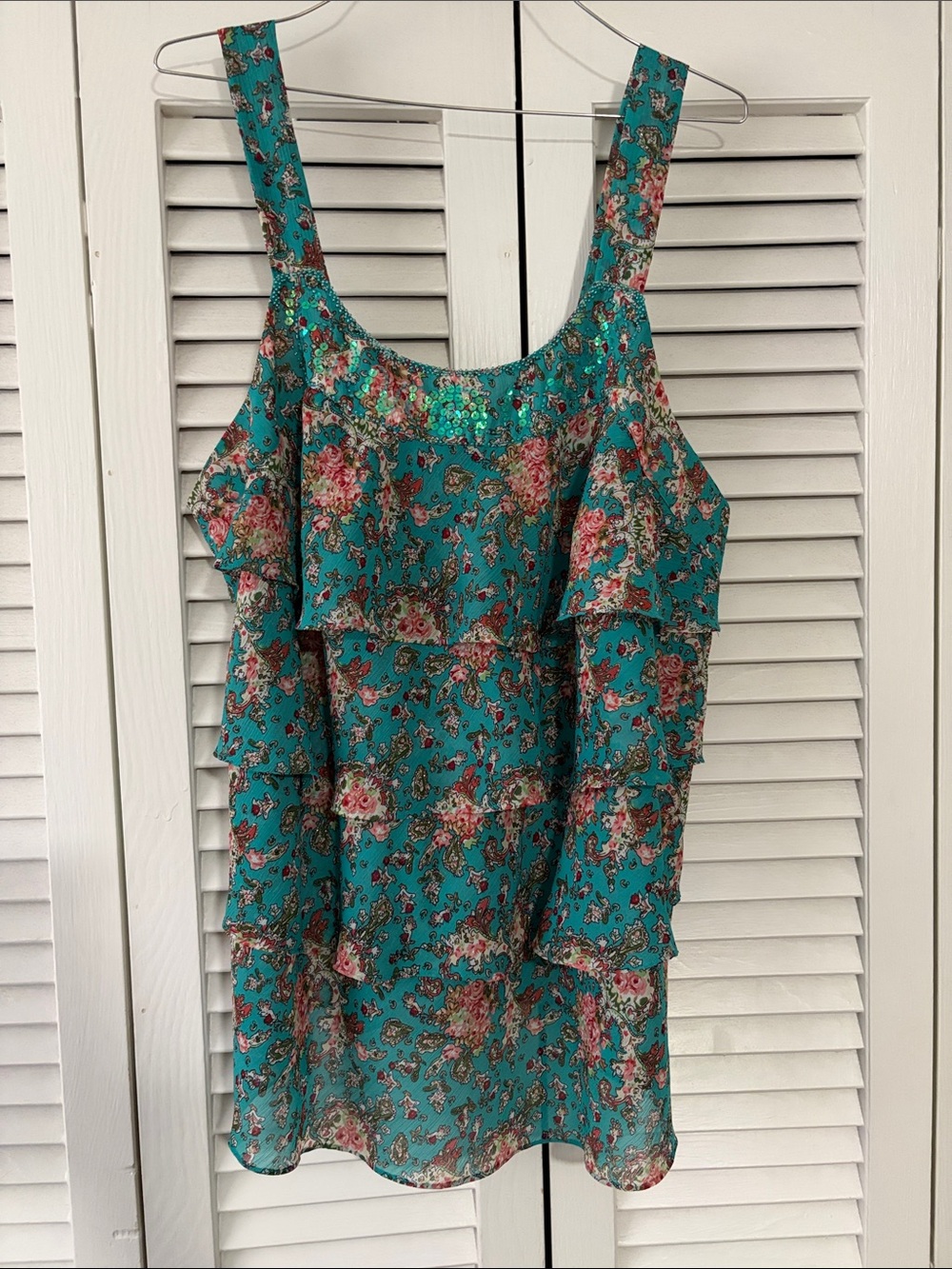 Lane Bryant Teal Floral Ruffle Tank Top